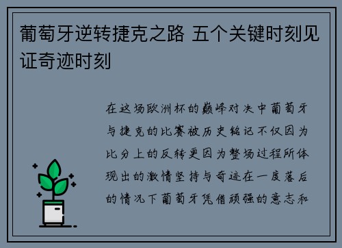 葡萄牙逆转捷克之路 五个关键时刻见证奇迹时刻