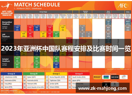 2023年亚洲杯中国队赛程安排及比赛时间一览