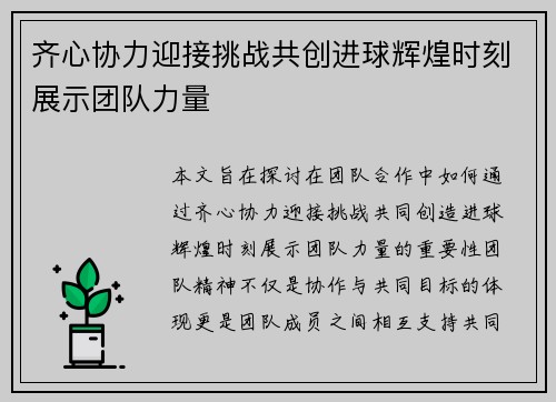 齐心协力迎接挑战共创进球辉煌时刻展示团队力量